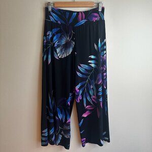 Clara Sun Woo Womens Wide Leg Crop Palazzo Pants Tropical Floral Pull On Size M